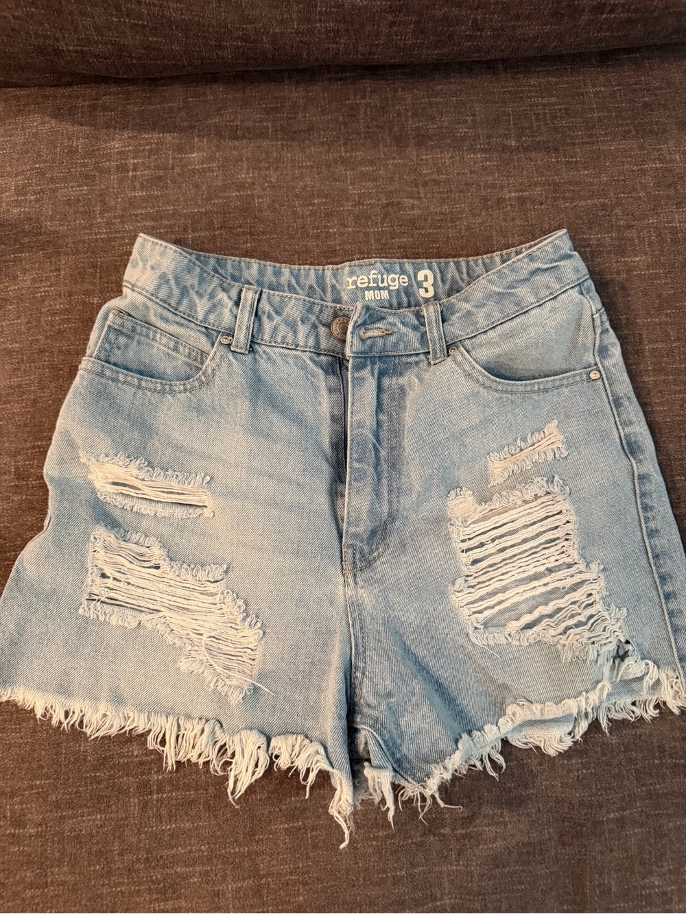 refuge Light Wash Distressed High-Rise Jean Shorts